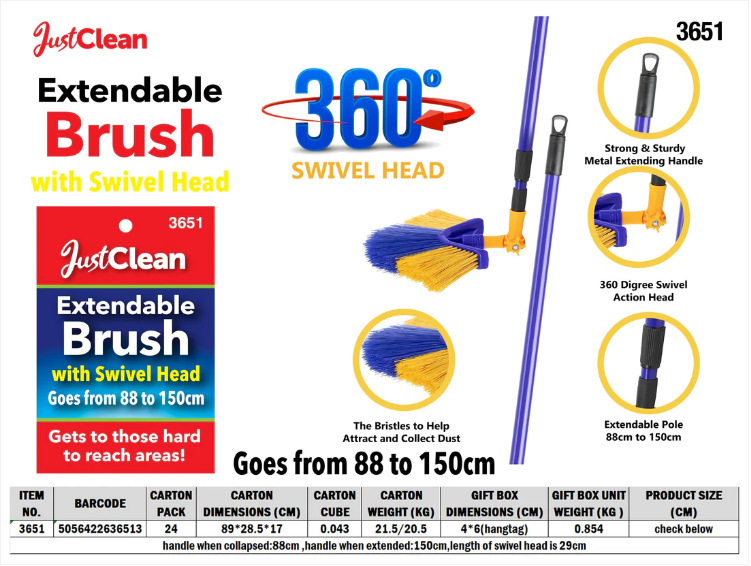 Extendable Swivel Head Brush Goes From 88cm to 150cm
