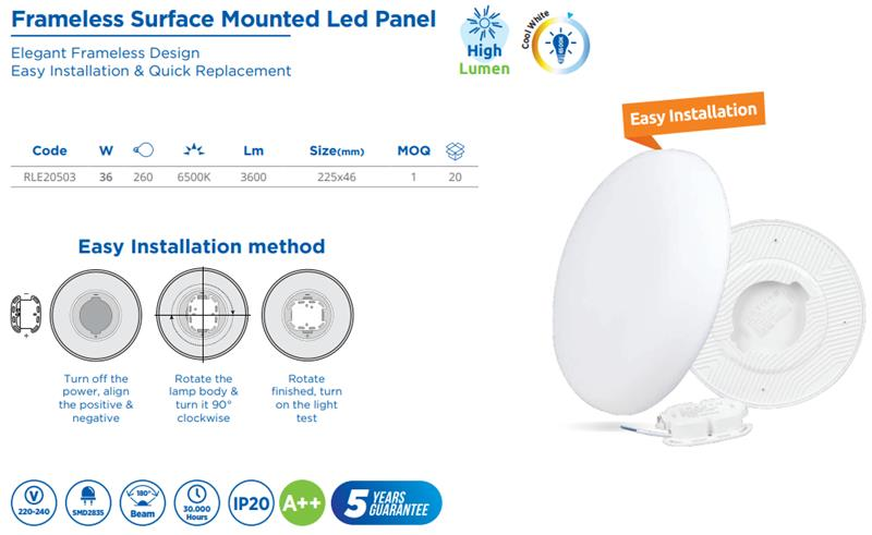 FRAMELESS SURFACE MOUNTED LED PANEL,36W,85-265V