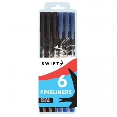 Fineliners, 6pk Black & Blue