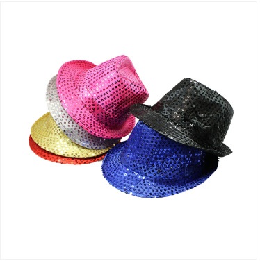 Flashing Light Up Led Fedora Trilby Sequin Fancy Dress Hat Assorted Colours