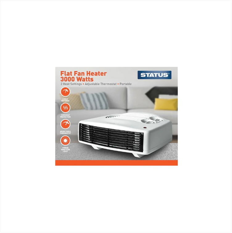 Flat Fan Heater 3000 Watts 2 Heat Settings