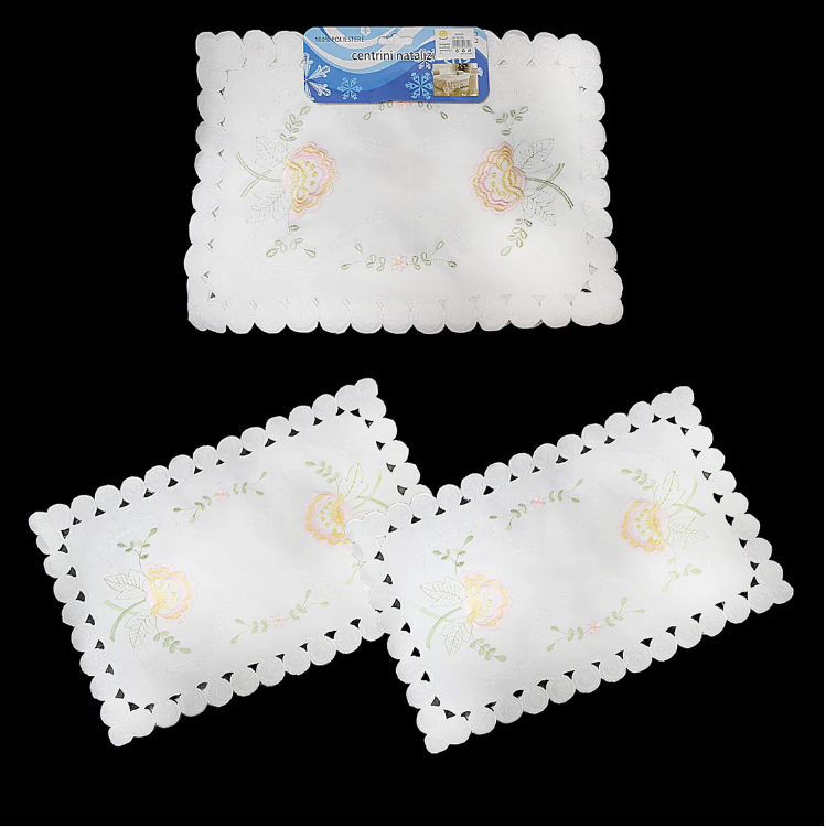 Floral Embroidery White Table Cloth Assorted Designs 38cm x 85cm