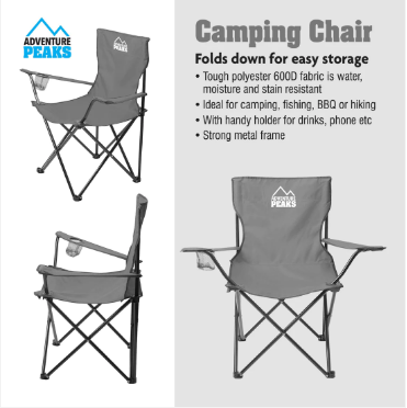 Foldable Camping Chair with Carry Bag 50 x 50 x 80 cm Grey