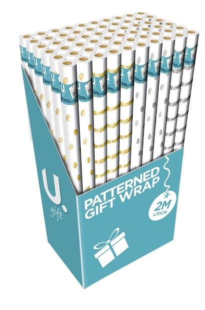 Gold & Silver Patterned Giftwrap, 2m x 70cm