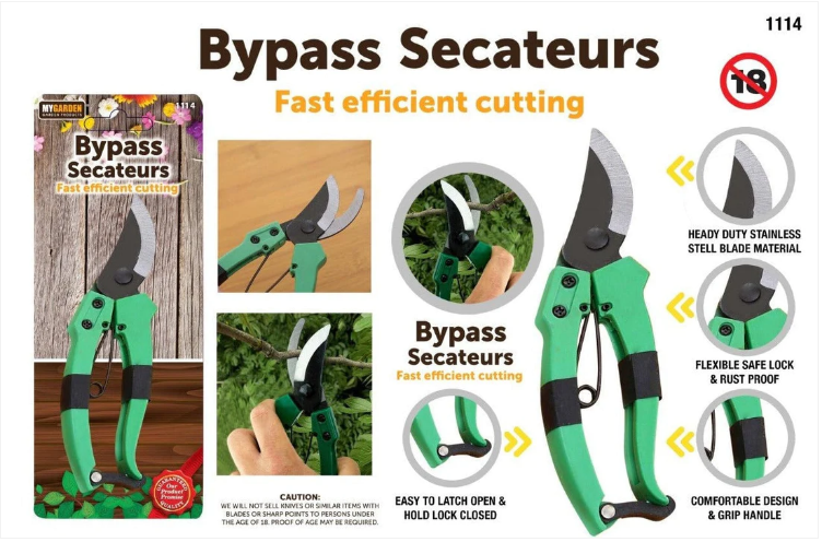 Garden Bypass Secateurs Flexible Safe Lock And Rust Proof