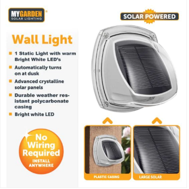 Garden Solar Powered Wall Light 2 Pack 9 x 8.5 x 5.5 cm