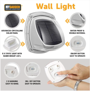 Garden Solar Powered Wall Light 2 Pack 9 x 8.5 x 5.5 cm