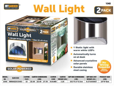 Garden Solar Powered Wall Light 2pk 10 x 8 x 5 cm