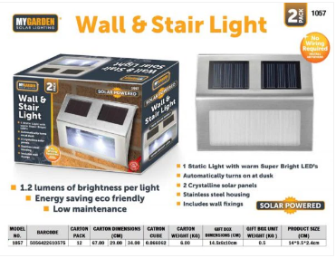 Garden Wall & Stair Light 2 Pack LED Solar Energy