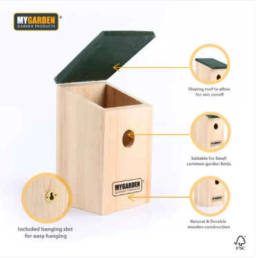 Garden Wooden Bird Nest Box 21 x 12 x 13.5 cm