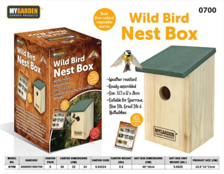 Garden Wooden Bird Nest Box 21 x 12 x 13.5 cm