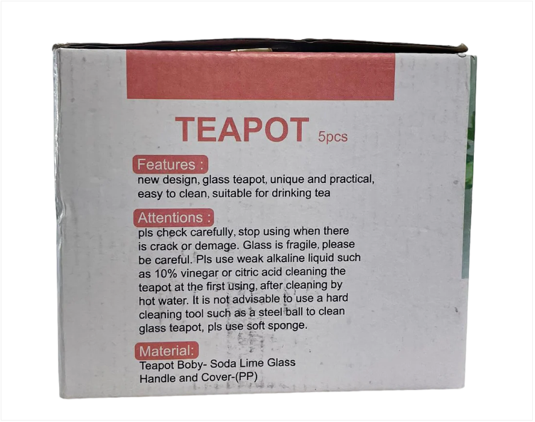 Glass Teapot and Cups Set of 5