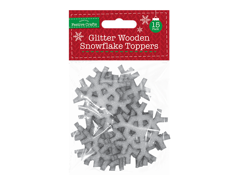 Glitter Wooden Snowflake Toppers 15 Pack