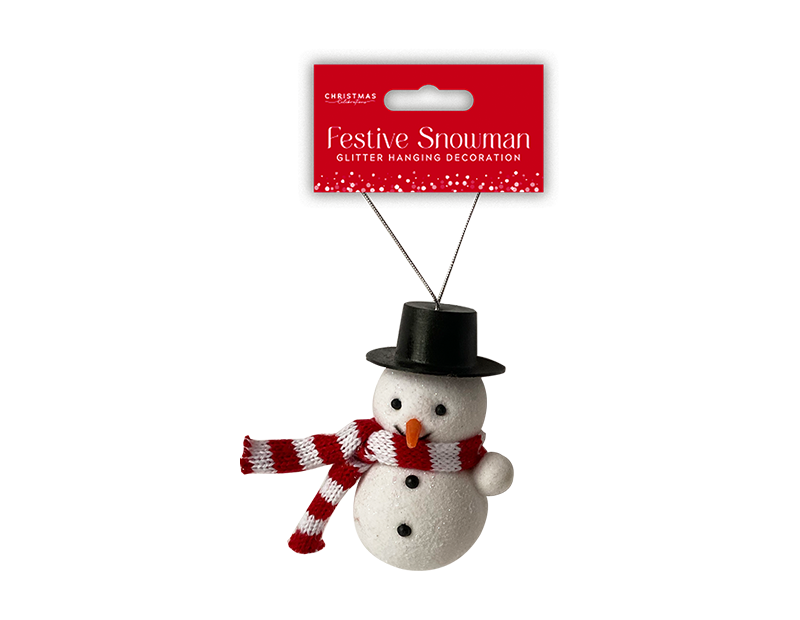 Glittered Snowman Decoration 8cm x 6cm
