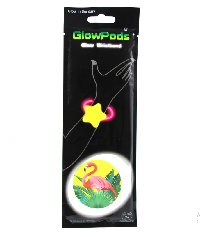 Glow Pods Glowing Neon Girls Ladies Party Wristband FLAMINGO Shape 8''