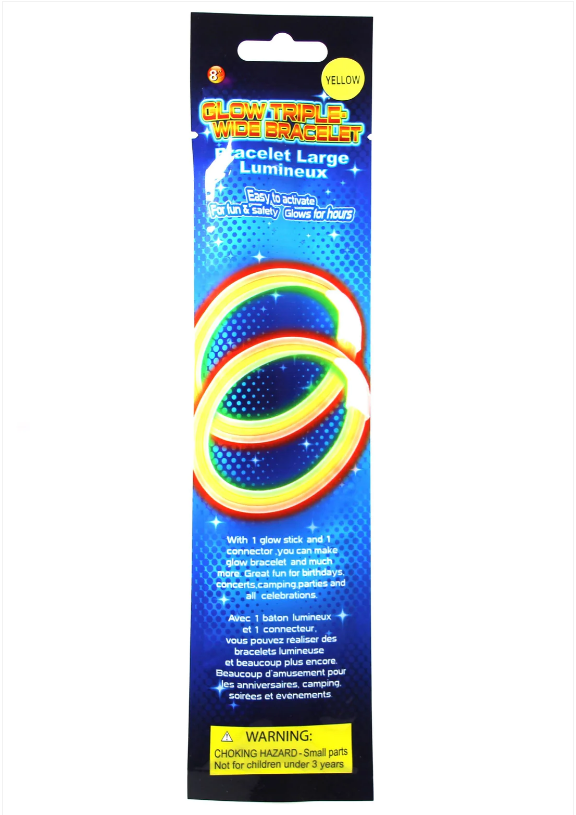 Glow Triple Wide Bracelet Sticks Bracelets Party Favors Neon Color Yellow