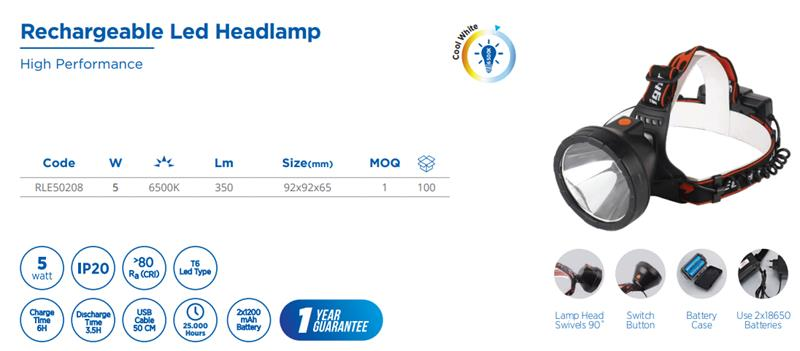 HEAD LIGHT,5W,350LM,2*18650, 1200MAH