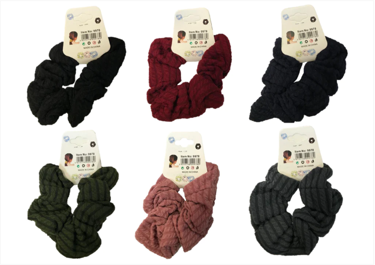 Hair Bobble Elastic Scrunchie Striped Pattern 10 cm Assorted Colours