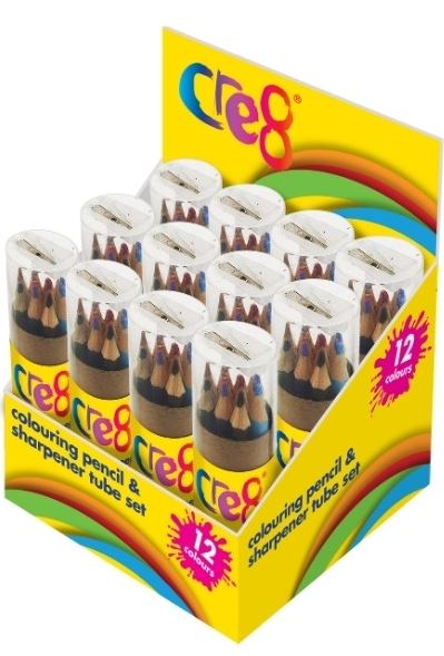 Half-Size Colouring Pencil and Sharpener Tube Set,12pk in CDU