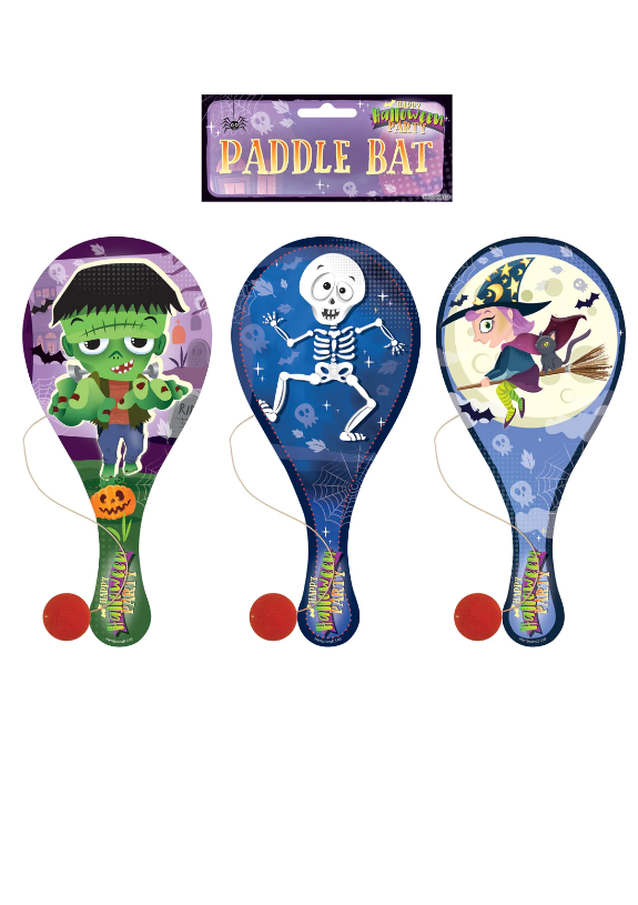 Halloween Wooden Paddle Bat and Ball Games (22cm) 3 Assorted Designs