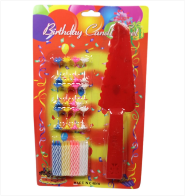 Happy Birthday Full Candle Set With Plastic Knife Server In Blue And Red 24 Pack
