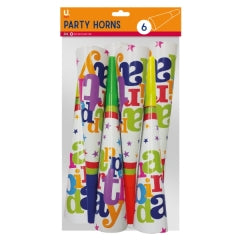 Happy Birthday Party Horns, 6pk