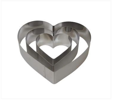Heart Baking Tool Mould Stainless Steel 3 Piece Heart Mould 20cm, 15cm, 10cm