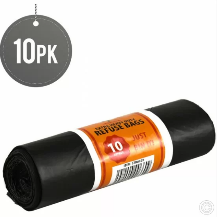 Heavy Duty Black Bin Bags 90L 10 Pack 71 x 97cm