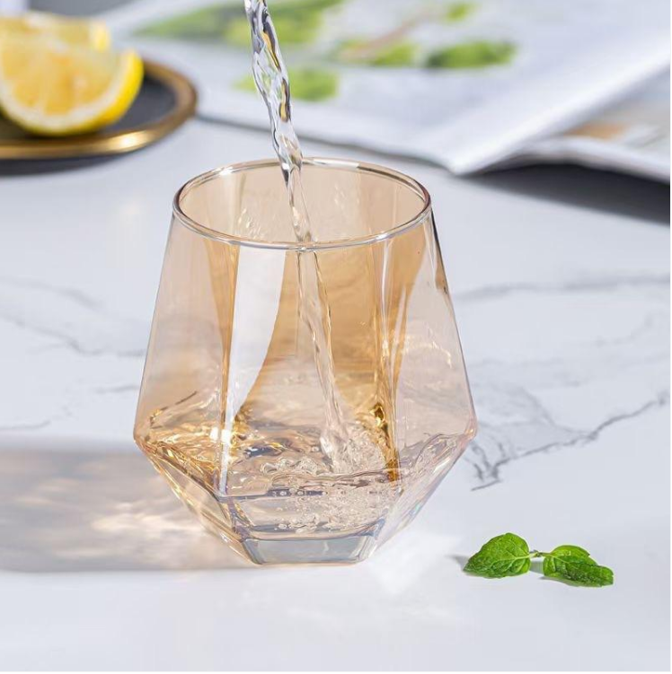 Hexagonal Glass Water Jug and Cups Set 5pcs Copper Orange