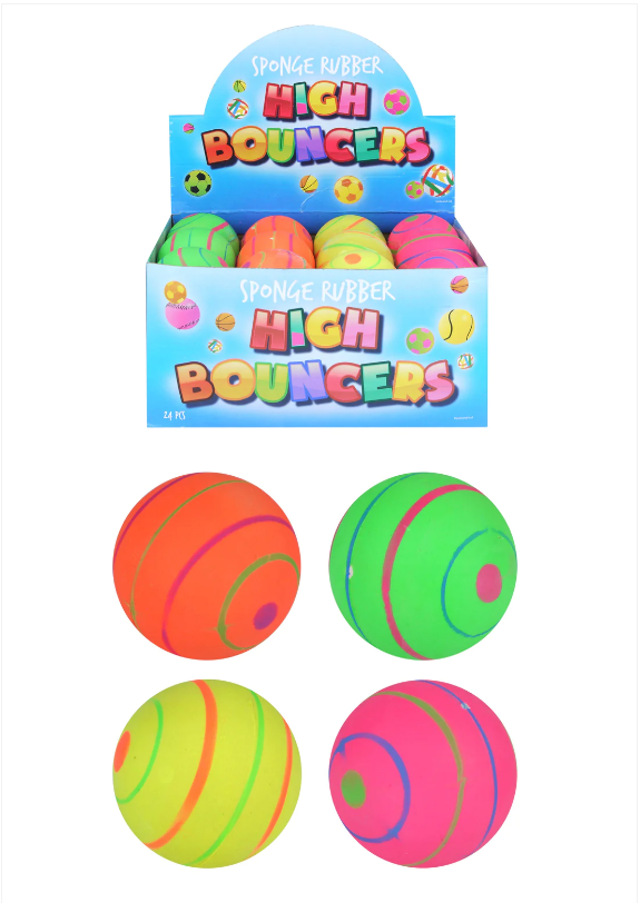 High Bounce Balls 4 Assorted Circle Design Colours 6.2cm