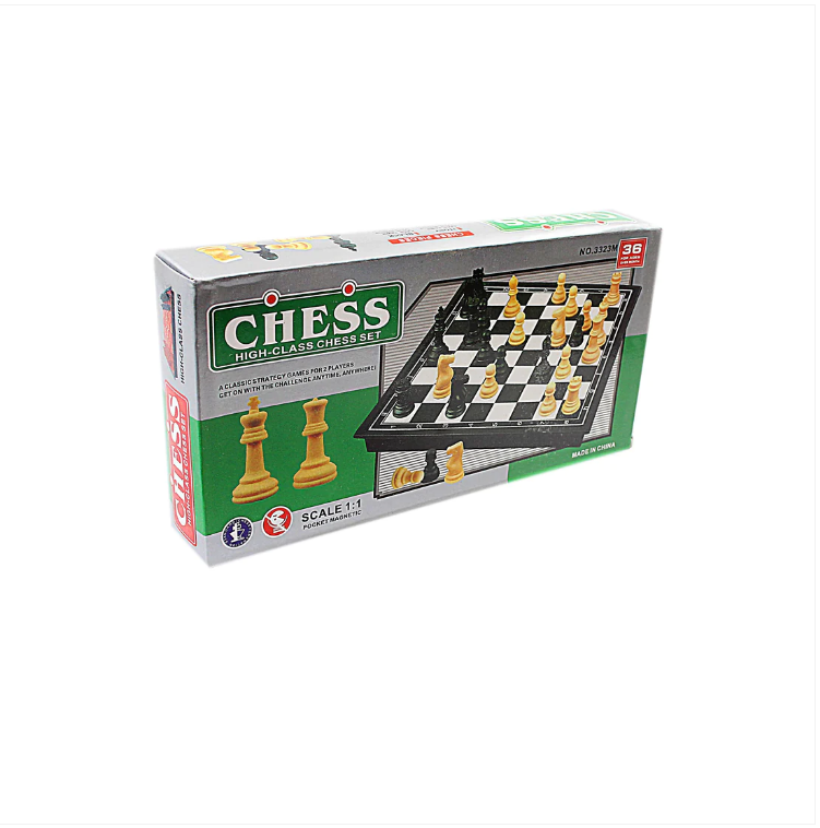 High Class Chess Set Ivory Black 36 Pieces Magnetic Board Small 19.3 x 19.3cm