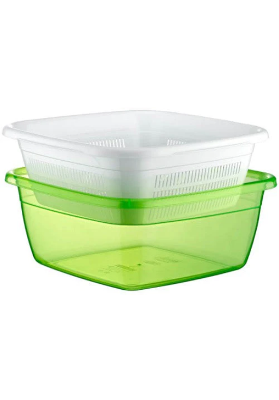 Hobby Emerald square Basin Bowl with Strainer Plastic 6.0LT Assorted Colours
