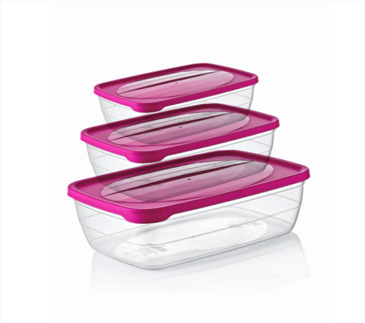 Hobby Trend Rectangular Food Storage Containers 3pcs 0.6 / 1.2 / 2 Litre Assorted Colours