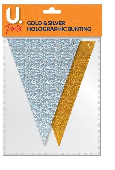 Holographic Bunting Gold & Silver, 2 sided