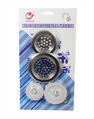 Household Sink Bathroom Kitchen Drainer Set Plug and Strain 4 Sizes 4 Pack