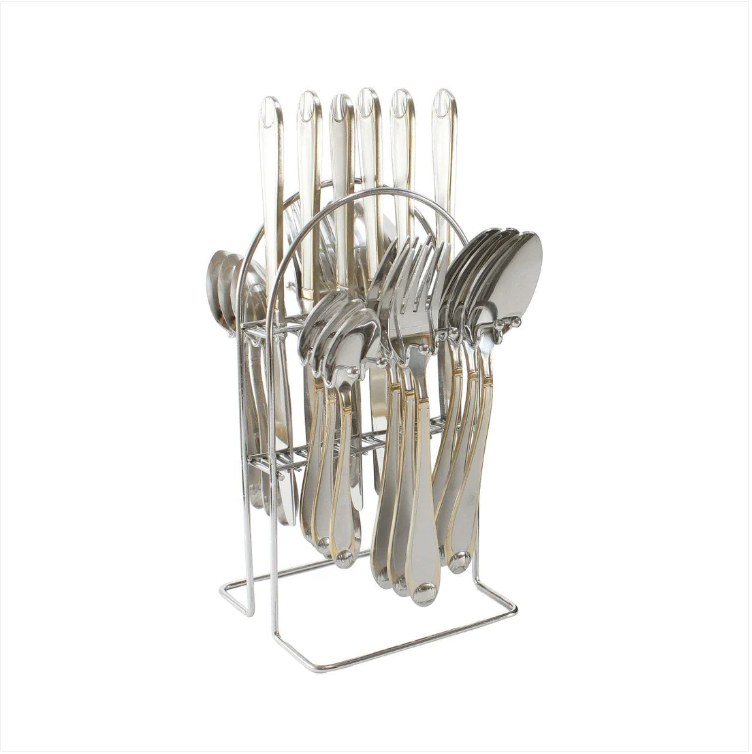 Huayu Stainless Steel Cutlery Set with Gold Rim Set of 24