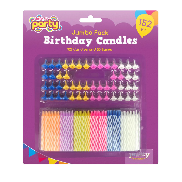 Jumbo Pack Birthday Candles 152 Pack Assorted Colours