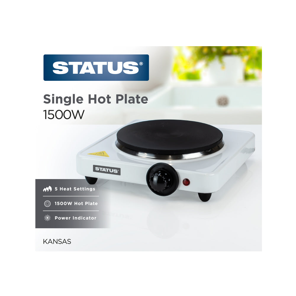 Kansas - Single Hot Plate - 1500W - White - 1 pk - in Glossy Retail Box