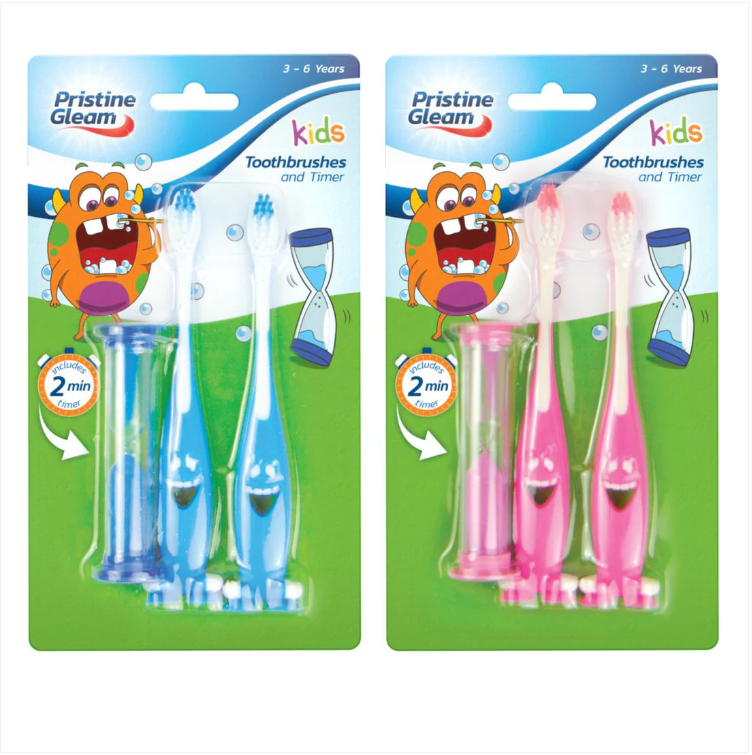 Kids' Toothbrushes & Timer Set 2 Colours