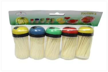 Kitchen Bamboo Stick Toothpicks 5 in Pack Assorted Colour Lids