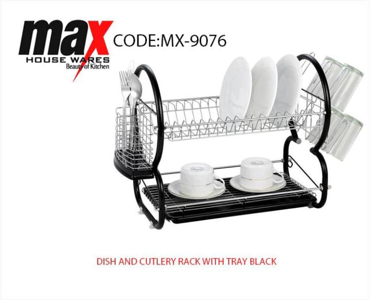 Kitchen Dish Glasses And Cutlery Rack With Tray Black