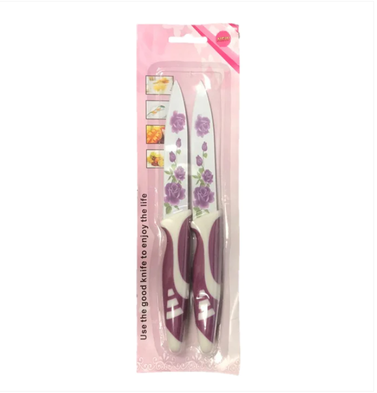 Kitchen Knife with Floral Design 21 cm Pack of 2 Assorted Colours