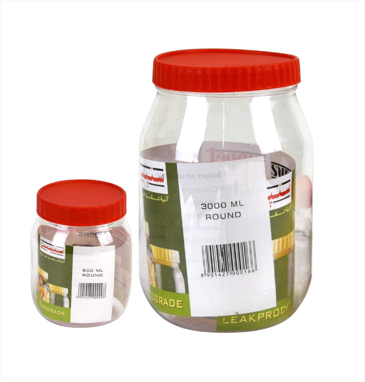 Kitchen Plastic Clear Jar With Red Lid Food Storage 3 Litre + 0.5 Litre Container