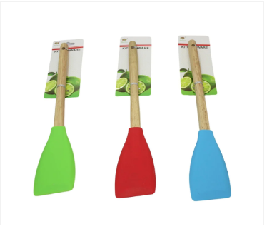 Kitchen Silicone Scraper Spatula Wooden Handle 33 cm Assorted Colours