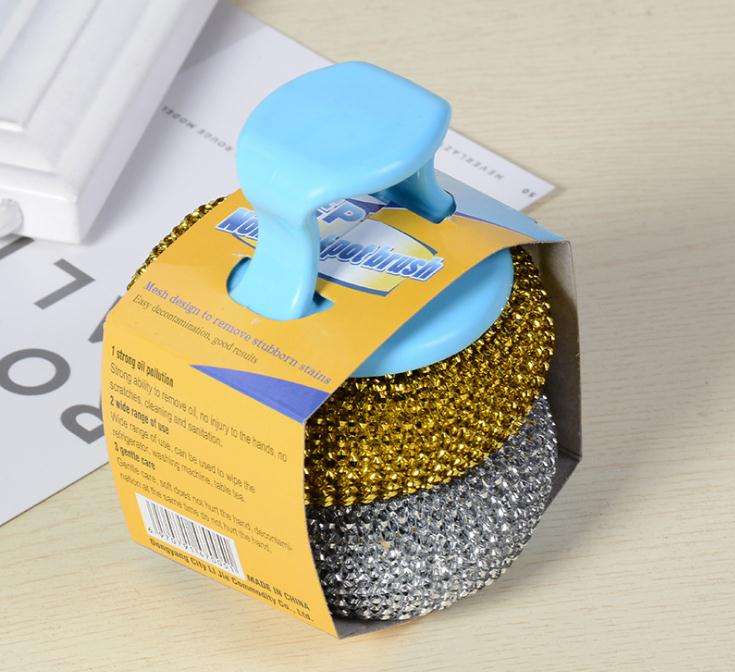 Kitchen Steel Scourers with Handle 2pcs 3.5 x 8 cm Assorted Colours
