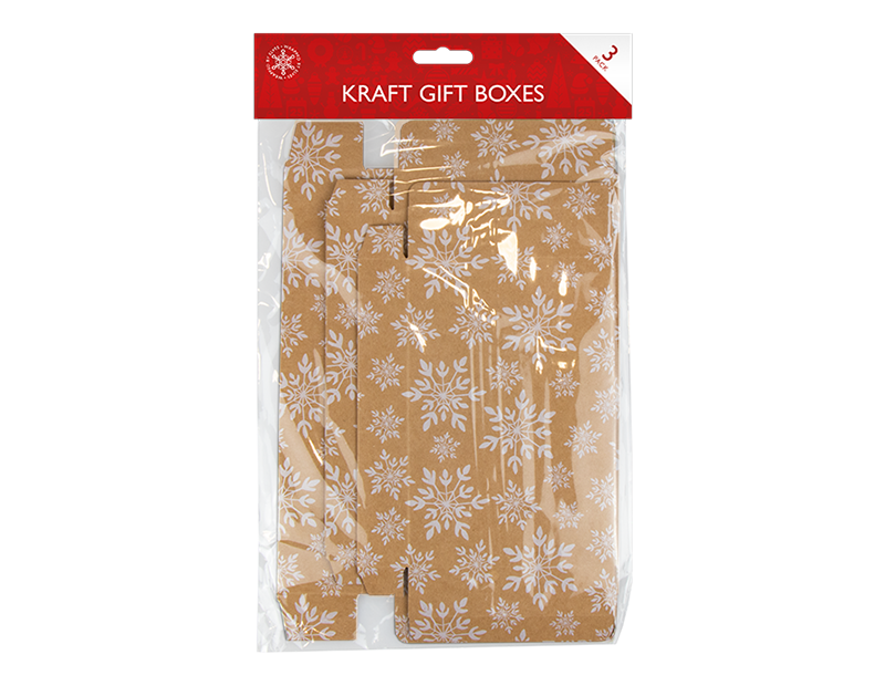 Kraft Printed Flat Pack Gift Boxes 3 Pack