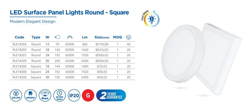LED SURFACE PANEL LIGHT ROUND, 12W,85-265V