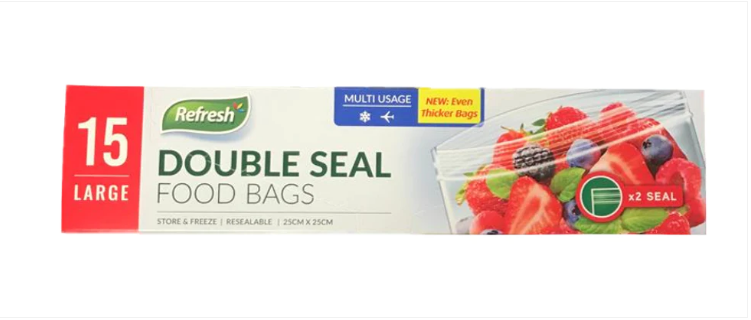 Large Double Seal Press Food Storage Bags 25 x 25 cm Pack of 15