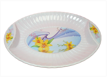 Large Plastic Serving Tray Yellow Floral Design With 2 Handle Grips 52cm x 38cm