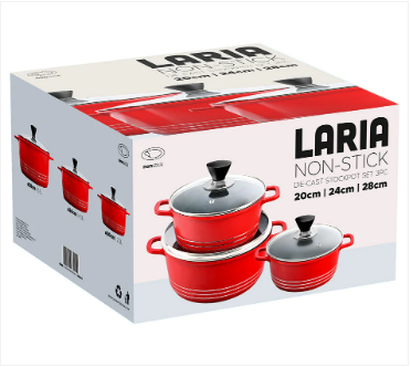 Laria Non Stick Die Cast Stockpot Pan Set 3pcs Black
